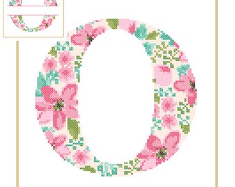 Floral Monogram O Cross Stitch Pattern O Initial O Letter cross stitch Baby birth nursery split letter cross Wedding Anniversary Wedding