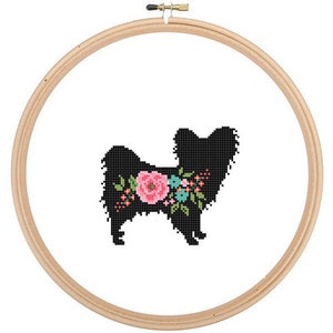 Papillon hond silhouet kruissteek patroon bloemen huisdier dieren kunst aan de muur hond kruissteek moderne trendy geweldig cadeau