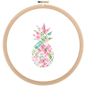 Ananas silhouet Cross Stitch patroon bloemen aquarel effect kunst aan de muur Ananas kruissteek moderne sluwe stiksels cadeau