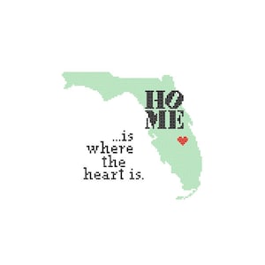 Florida kaart kruissteekpatroon moderne kruissteek typografie THUIS is waar het hart is Tekst trendy kunst aan de muur cadeau kruissteek