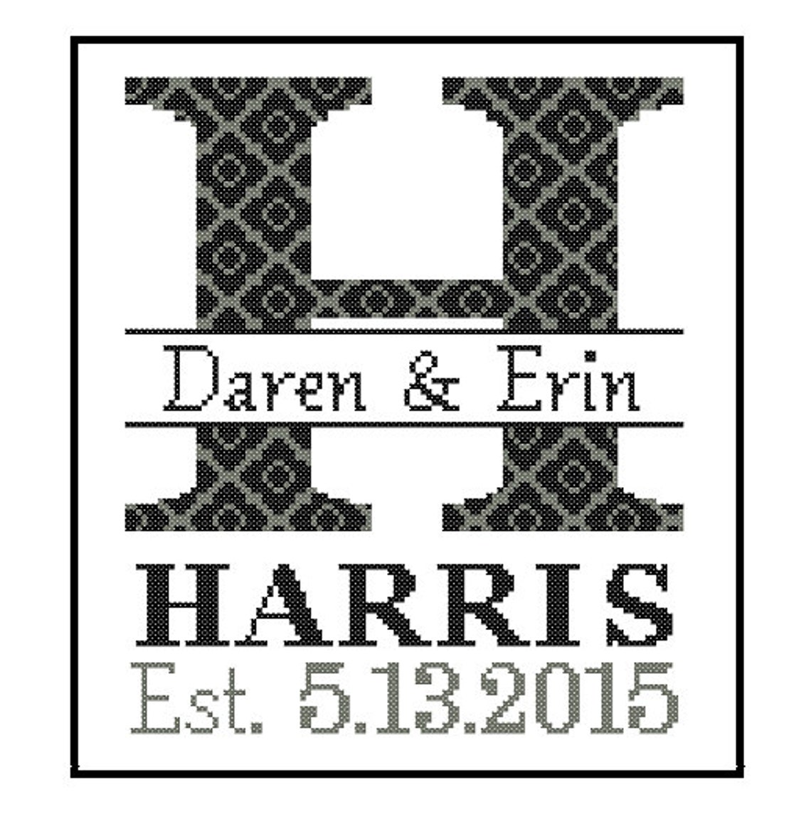 Modern wedding cross stitch Pattern Custom Monogram Cross | Etsy