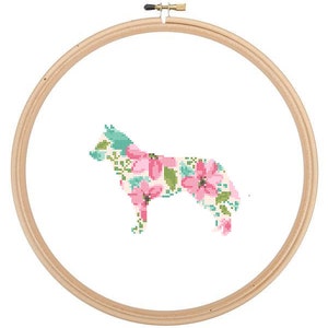 Siberian Husky Silhouette Cross Stitch Pattern Floral Water color effect Pet animal wall art Siberian Husky Dog cross stitch modern gift