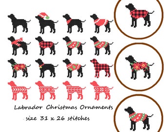 16 mini Labrador Retriever Dog Christmas ornaments cross stitch Christmas mini Cross Stitch Pattern Dog cross stitch Ornaments cross stitch