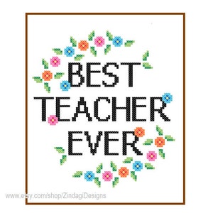 Teacher cross stitch Pattern Instant Download Best Teacher Ever colourful quote gift school love teacher cross stitch image 2