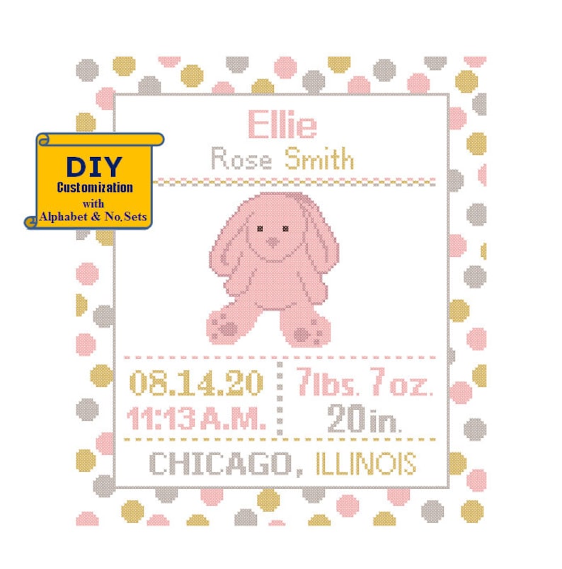 Bunny Cross Stitch Birth Announcement Cross Stitch Birth Etsy