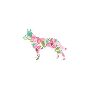 Blue Heeler Silhouette Cross Stitch Pattern Floral Water color effect Pet animal wall art Australian cattle Dog cross stitch modern gift imagem 2