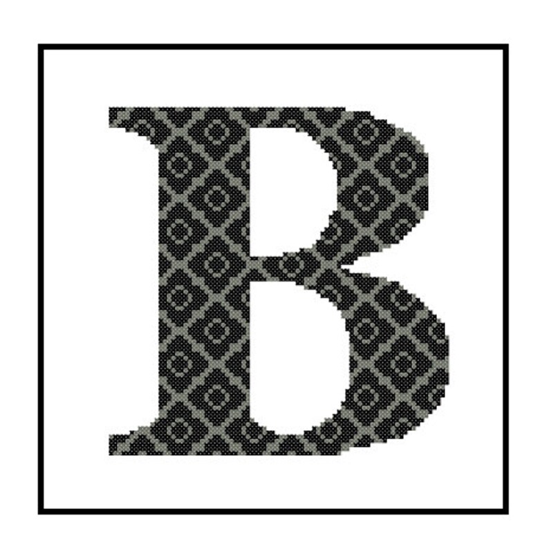 Monogram B Cross Stitch Pattern B Initial B Letter cross stitch Wedding Gift House Warming split letter cross Wedding Record Anniversary image 3