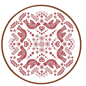 Mandala bird Cross Stitch Pattern Folk Art cross stitch red Geometric cross stitch tribal vintage cross stitch cushion cross wall art image 1