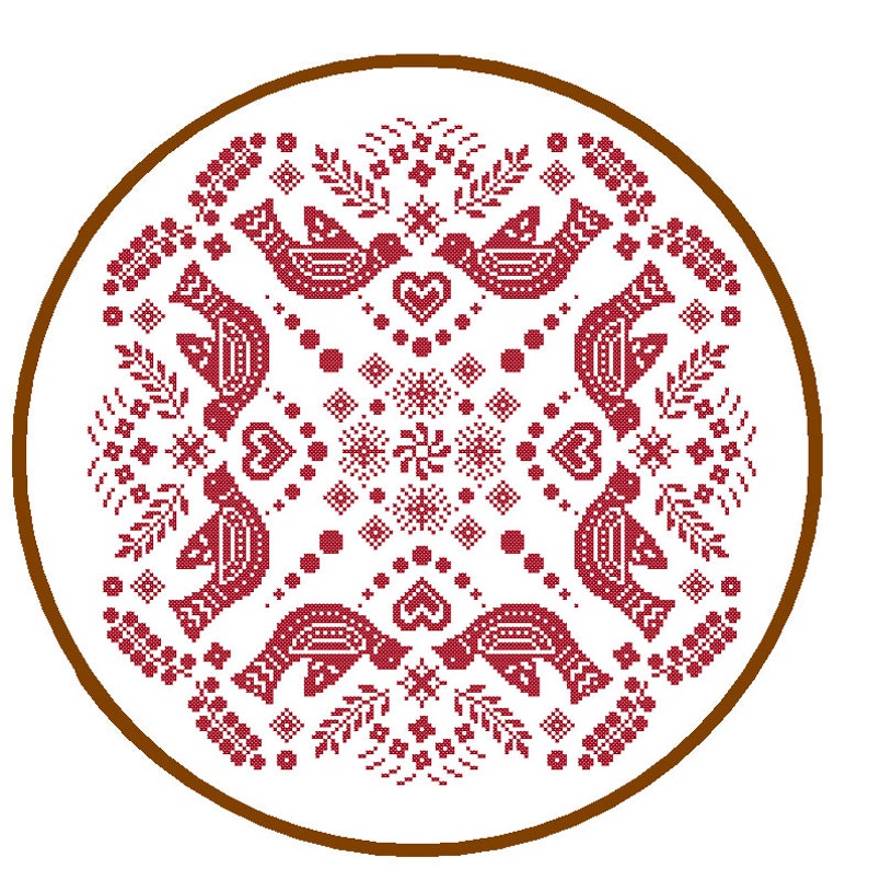 Mandala bird Cross Stitch Pattern Folk Art cross stitch red Geometric cross stitch tribal vintage cross stitch cushion cross wall art image 1