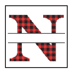 Buffalo Plaid Monogram N Cross Stitch Pattern N Initial N Letter cross stitch Wedding Gift split letter cross Wedding Record Anniversary image 3