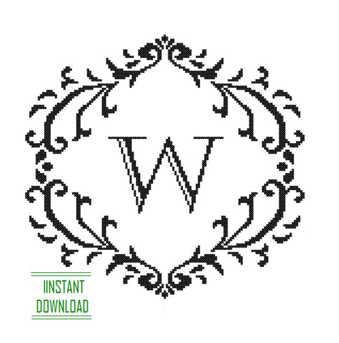Instant Download Cross Stitch Monogram Pattern Black Monogram Initial