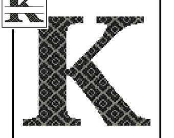 Monogram K Cross Stitch Pattern K Initial K Letter cross stitch Wedding Gift House Warming split letter cross Wedding Record Anniversary