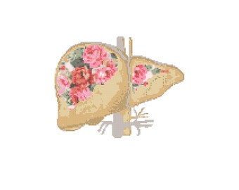 Florales anatomisches Leber Kreuzstichmuster Kreuzstich Floral Liver Science geeky Kreuzstich florales Kreuzstichmuster