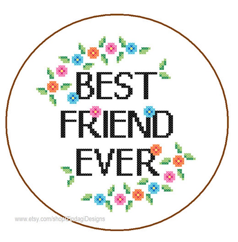 Friend cross stitch Pattern Instant Download Best Friend colourful quote DIY Friendship day gift Friend cross stitch Best Friend Ever image 1