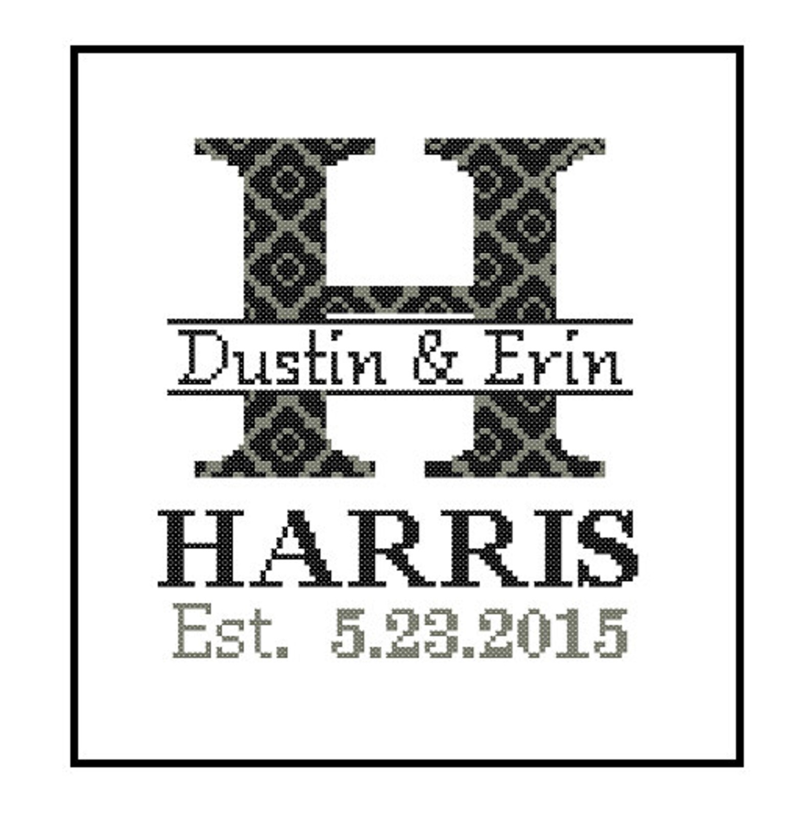 Modern Wedding Cross Stitch Pattern Custom Monogram Cross Stitch