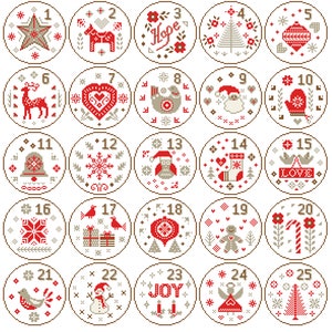 Christmas Cross Stitch Pattern Nordic Christmas sampler cross stitch Scandinavian Christmas Cross Stitch Ornaments cross stitch circles image 1