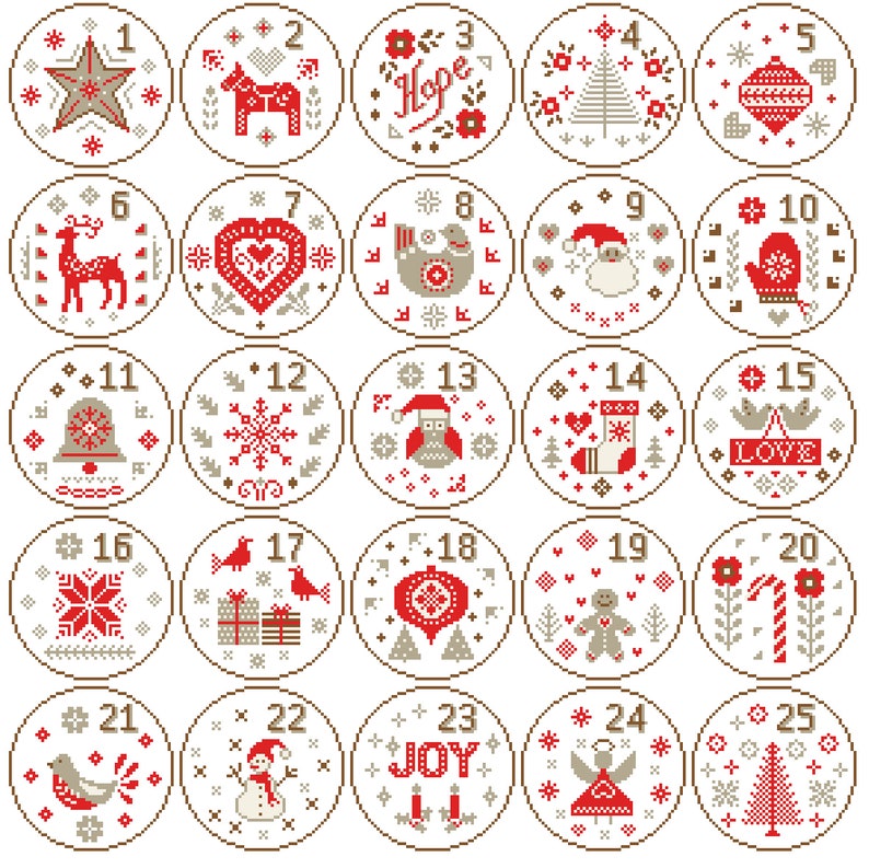 Christmas Cross Stitch Pattern Nordic Christmas sampler cross stitch Scandinavian Christmas Cross Stitch Ornaments cross stitch circles image 1