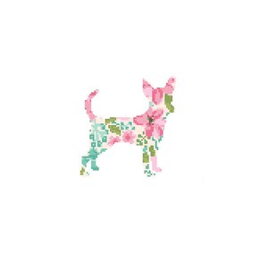 Chihuahua Silhouette Cross Stitch Pattern Floral Water color effect Pet animal wall art Dog cross stitch modern trendy great gift image 2