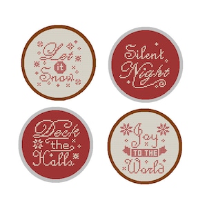 Christmas Ornament Cross Stitch Pattern set of 4 Christmas Ornament Text Typography red DIY Home Decor tree decoration cards great gift