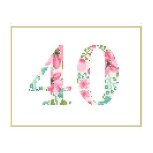 Bloemen 40 kruissteekpatroon 40e verjaardag kruissteek 40e verjaardag kruissteek Verjaardag Huwelijksverjaardag