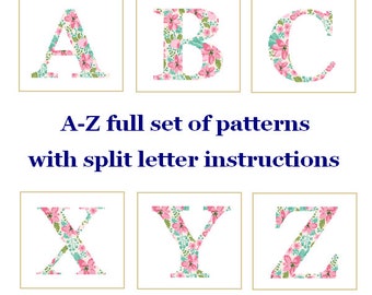 Monogram Cross Stitch A-Z alphabet set Floral Letter cross stitch Pattern A to Z intial split letter cross Wedding House Warming Anniversary