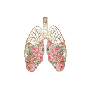 Floral Anatomical Lungs Cross Stitch Pattern cross stitch Floral Lungs Science geeky cross stitch floral cross stitch pattern