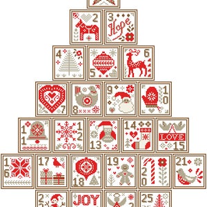 Nordic Advent Christmas Tree cross stitch Modern Christmas Cross Stitch Pattern Christmas Ornaments cross stitch scandinavian theme image 2