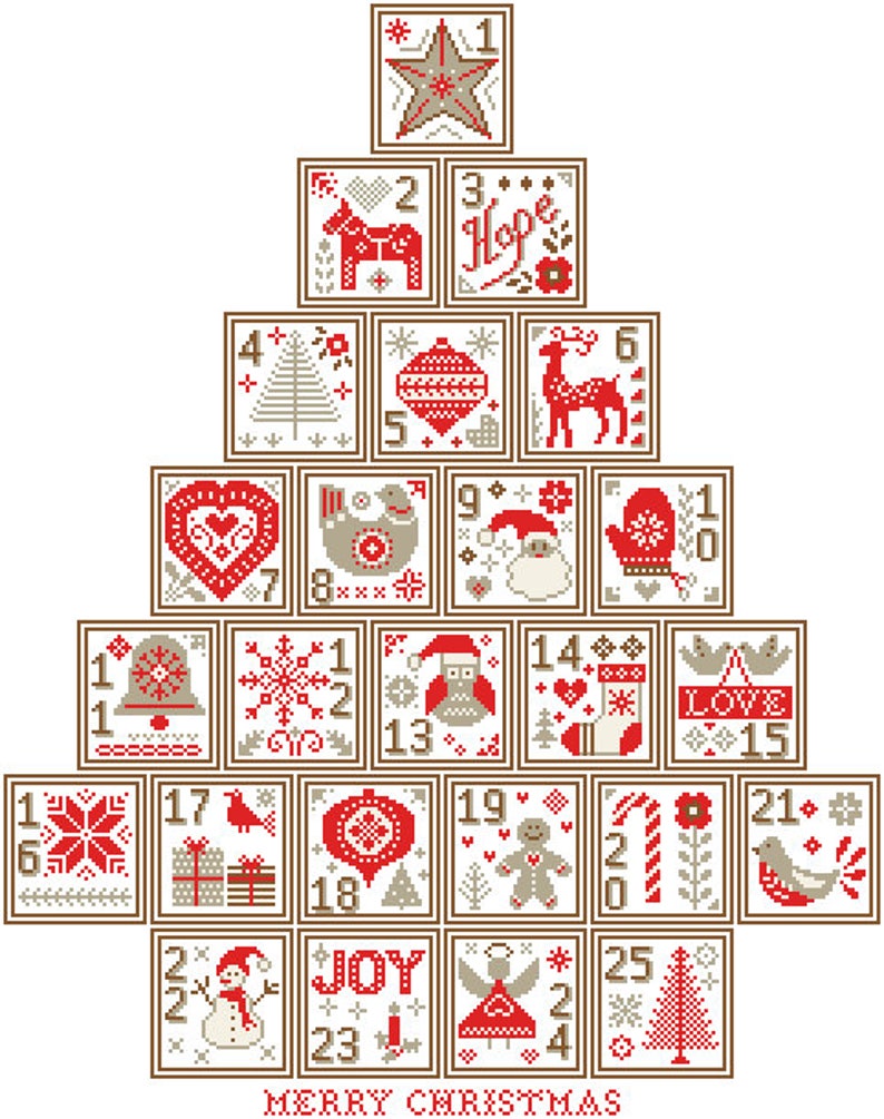 Nordic Advent Christmas Tree cross stitch Modern Christmas Cross Stitch Pattern Christmas Ornaments cross stitch scandinavian theme image 2