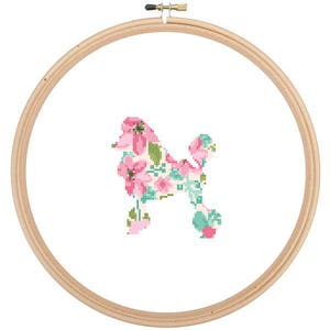 Poodle Silhouette Cross Stitch Pattern Floral Water color effect Pet animal wall art Dog cross stitch modern trendy great gift