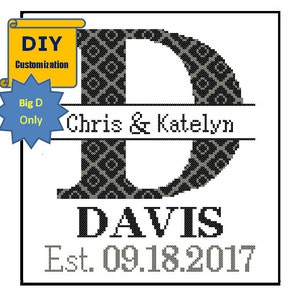 Instant Download DIY customizable Cross Stitch Pattern Monogram D Initial Family Name Wedding Gift House Warming Wedding