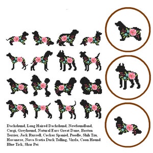 16 mini Dog Christmas ornaments cross stitch Christmas mini Cross Stitch Pattern Floral Dog cross stitch Ornaments cross stitch set 3 of 3