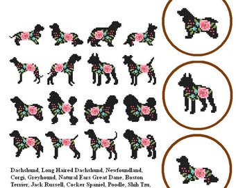 16 mini Dog Christmas ornaments cross stitch Christmas mini Cross Stitch Pattern Floral Dog cross stitch Ornaments cross stitch set 3 of 3