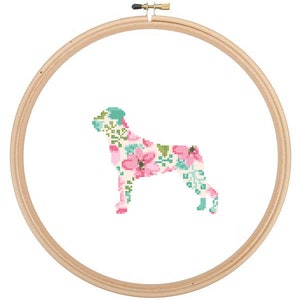 Rottweiler Silhouette Cross Stitch Pattern Floral Water color effect Pet animal wall art Rottweiler Dog cross stitch modern great gift image 1