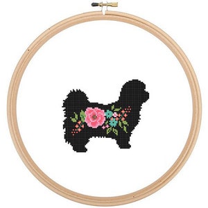 Shih Tzu Silhouette Cross Stitch Pattern Floral roses Pet animal wall art Dog cross stitch modern trendy great gift