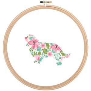 Cavalier King Charles Spaniel Silhouette Cross Stitch Pattern Floral Water color effect Pet animal wall art Dog cross stitch Dog gift
