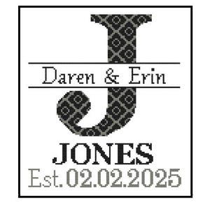 Modern wedding cross stitch Pattern Custom Monogram Cross Stitch Anniversary Pattern monogram Initial Family Wedding Gift Cotton Anniversary