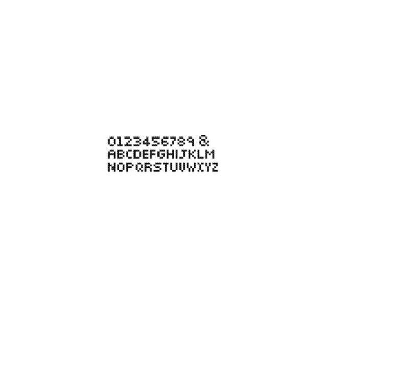 May include: A black and white image of the alphabet and numbers 0-9.