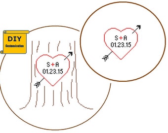 Quick easy valentine arrows Instant Download DIY Cross Stitch Pattern Couple Initials tree trunk carving arrow Love heart Gift Anniversary