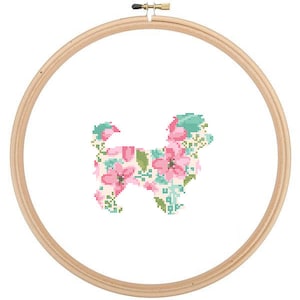 Maltipoo Silhouette Cross Stitch Pattern Floral Water color effect Pet animal wall art Maltipoo Dog cross stitch modern trendy great gift