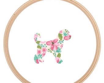 Golden Doodle Silhouette Cross Stitch Pattern Floral Water color effect Pet animal wall art Golden Doodle dog cross stitch modern gift