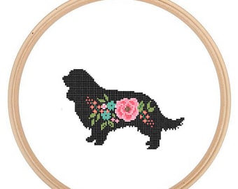 Cavalier King Charles Spaniel Silhouette Cross Stitch Pattern Floral roses Pet animal wall art Dog cross stitch modern trendy great gift