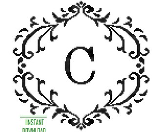 Instant Download Cross Stitch Pattern black Monogram Initial Alphabet C letter C Gift Home Decor House Warming Wedding Anniversary