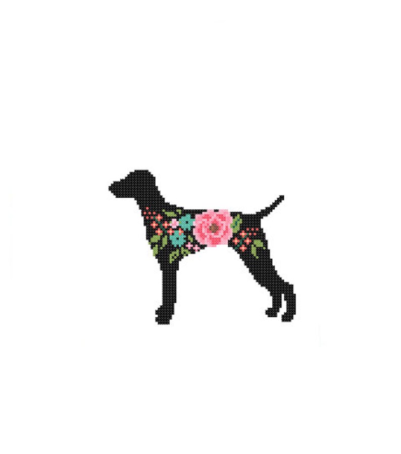 Vizsla Silhouette Cross Stitch Pattern Floral roses Pet animal Hungarian Pointer Dog cross stitch modern Hungarian pointer Vizsla Dog image 2