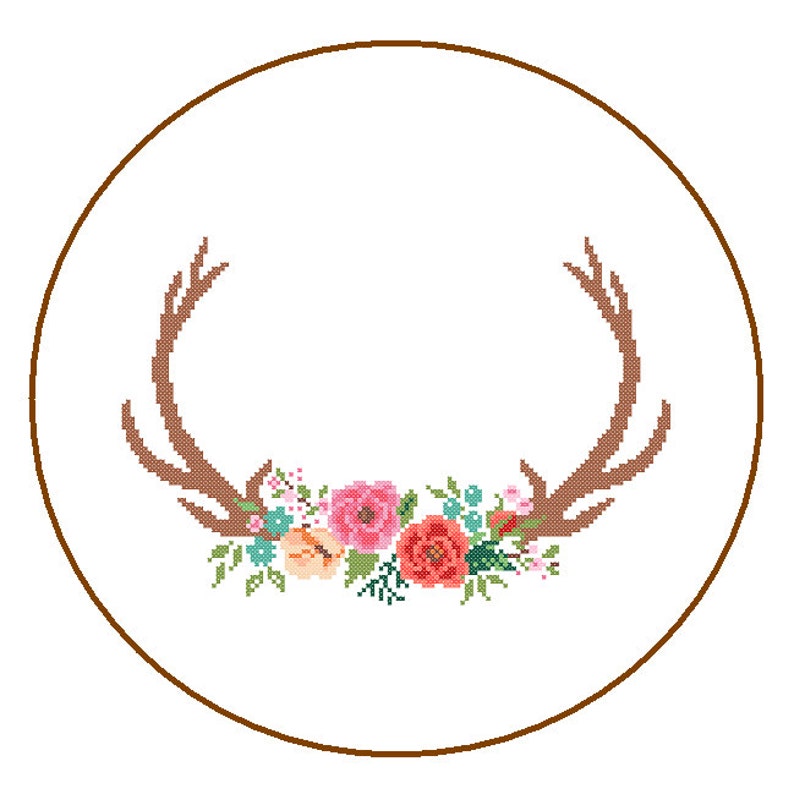 Modern Deer Cross Stitch Pattern cross stitch Floral Antler theme Deer Antlers cross stitch Stag Antlers cross stitch pattern image 3