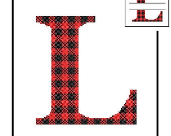 Buffalo Plaid Monogram L Cross Stitch Pattern L Initial L Letter cross stitch Wedding Gift split letter cross Wedding Record Anniversary