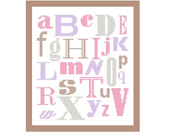 Modern Cross Stitch Pattern Alphabet sampler Nursery ABC cross stitch wall art baby cross stitch alphabet pattern girl