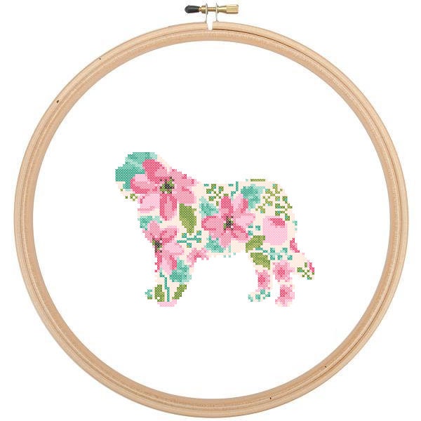 Saint Bernard Silhouette Cross Stitch Pattern Floral Water color effect Pet animal wall art St Bernard Dog cross stitch modern gift