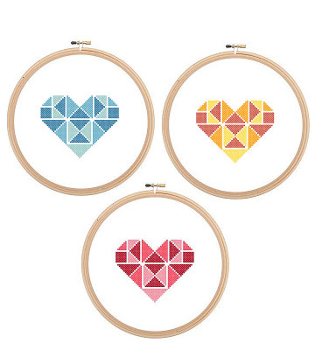 Set in 3 Shades Geometric Heart Cross Stitch Modern Cross Stitch Pattern  Heart Beginner Cross Stitch Red Valentine Cute Love Geometrical -   Canada