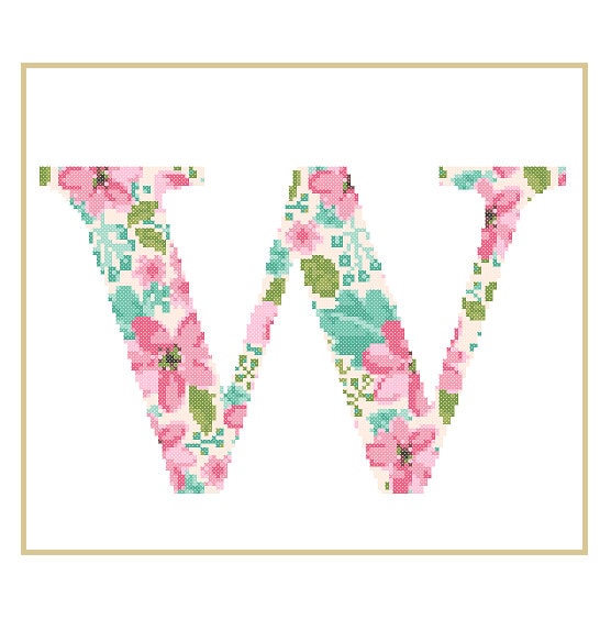 Floral Monogram W Cross Stitch Pattern W Initial W Letter | Etsy