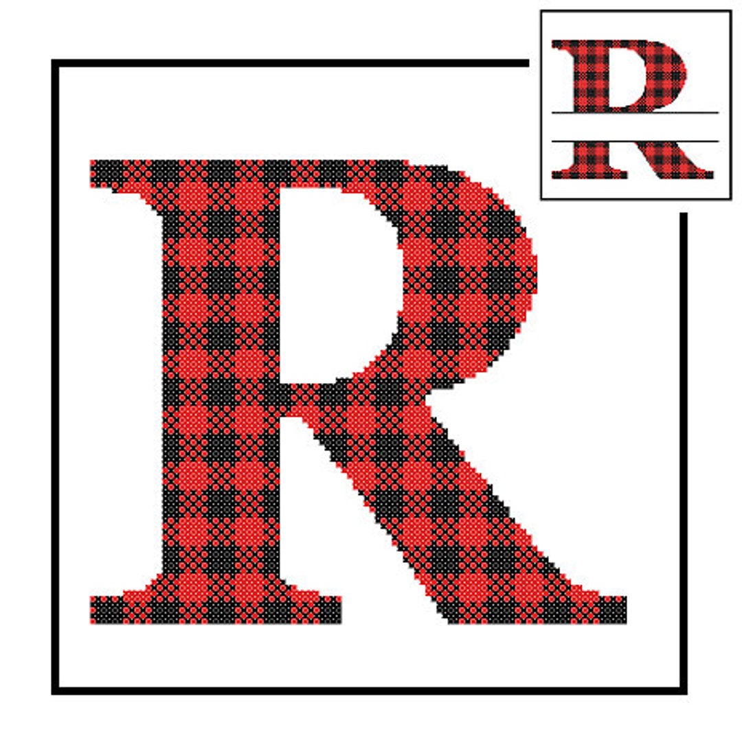 Crosshatch Lettering R Buffalo Plaid Best Monogram R Cross Stitch Pattern R Initial R Letter ...